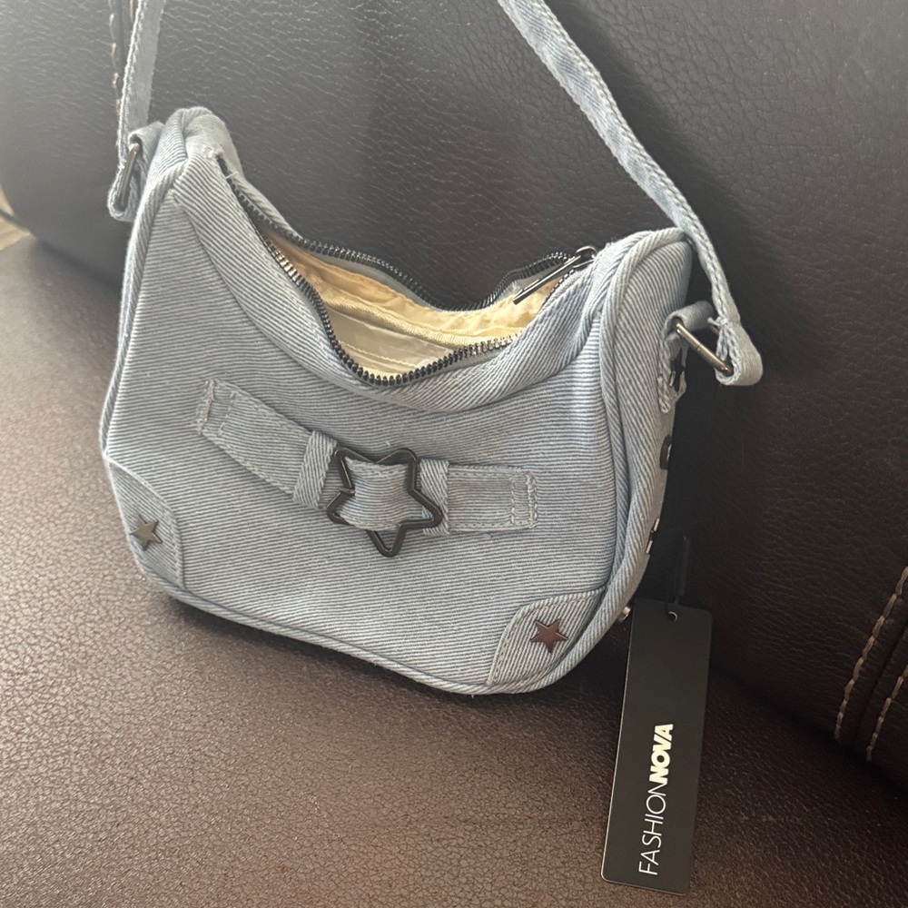 Fashion Nova Light Blue Star Accent Mini Shoulder Bag